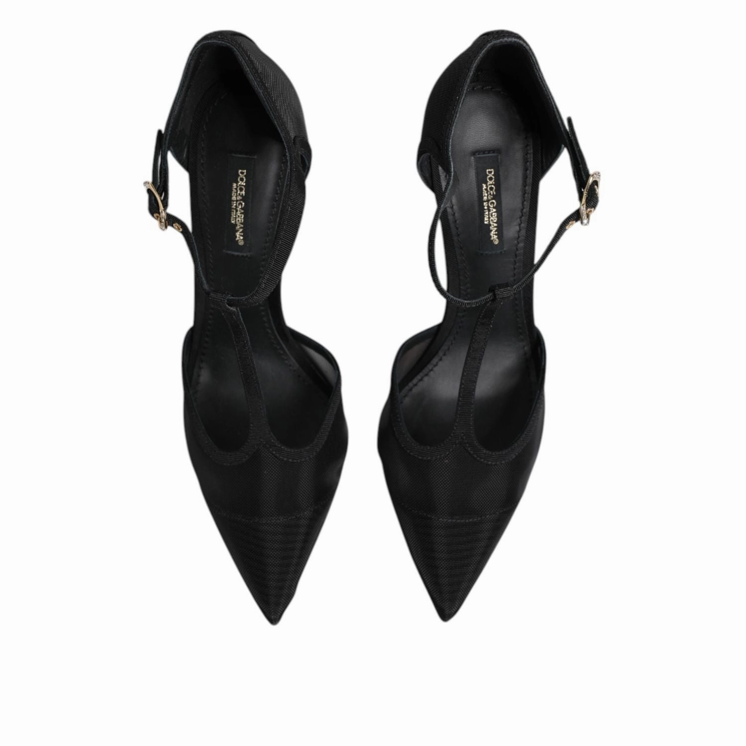 Dolce & Gabbana Black Mesh T-strap Stiletto High Heels Shoes Sandals Lucia Spa