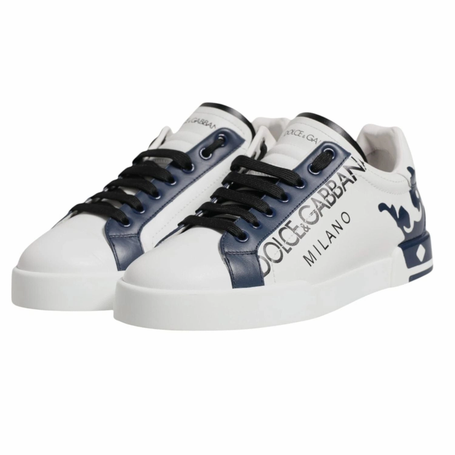 Dolce & Gabbana White Blue Crown Low Top Men Sneakers Shoes Teal Sneakers