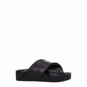 Jil Sander Black Leather Slippers Sporty Mule Slippers