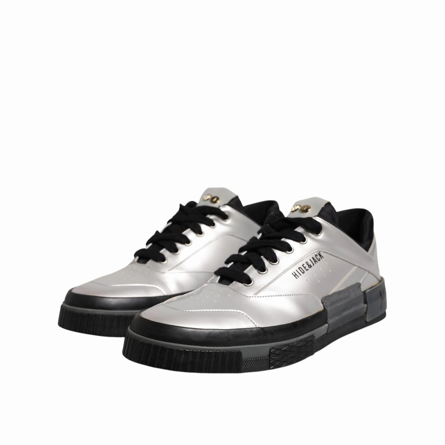 HIDE & JACK Metallic Silver Low Top Lace Up Sneakers Shoes Griffey Sneakers