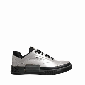 HIDE & JACK Metallic Silver Low Top Lace Up Sneakers Shoes Williamson Sneakers