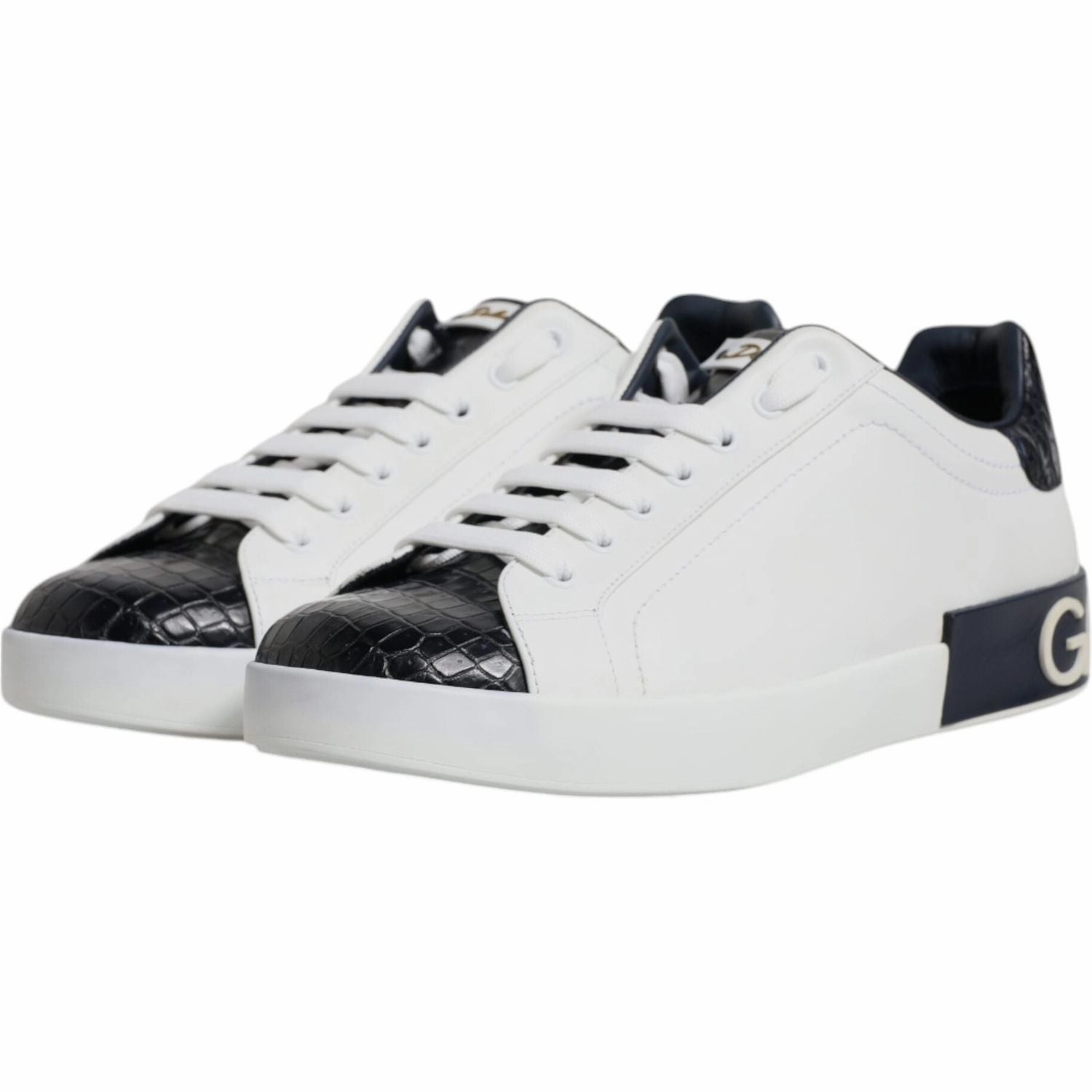 Dolce & Gabbana White Black Leather Portofino Sneaker Shoes Ducks Sneakers