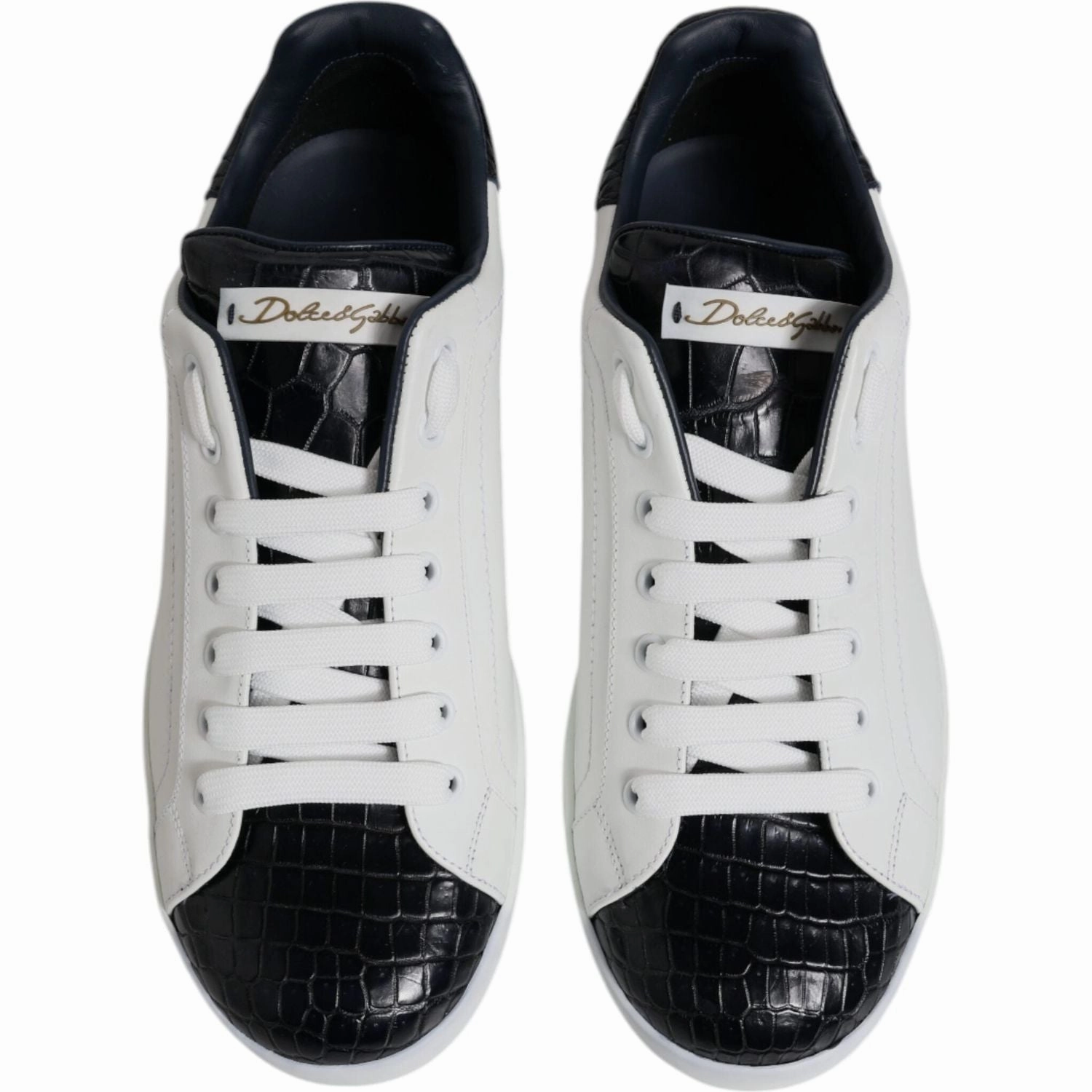 Dolce & Gabbana White Black Leather Portofino Sneaker Shoes Walk Sneakers