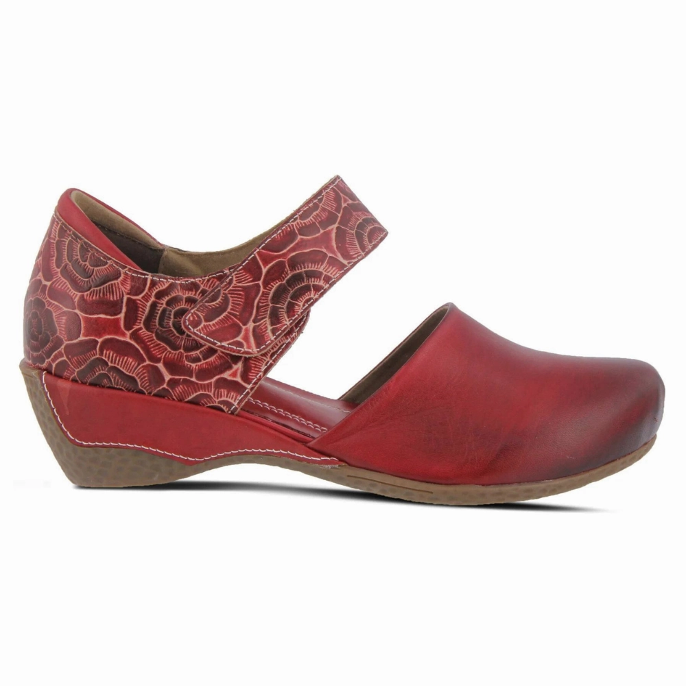 L'Artiste By Spring Step Gloss-Pansy Red Leather Mary Jane (Women's) Narrow Width Casual Shoes
