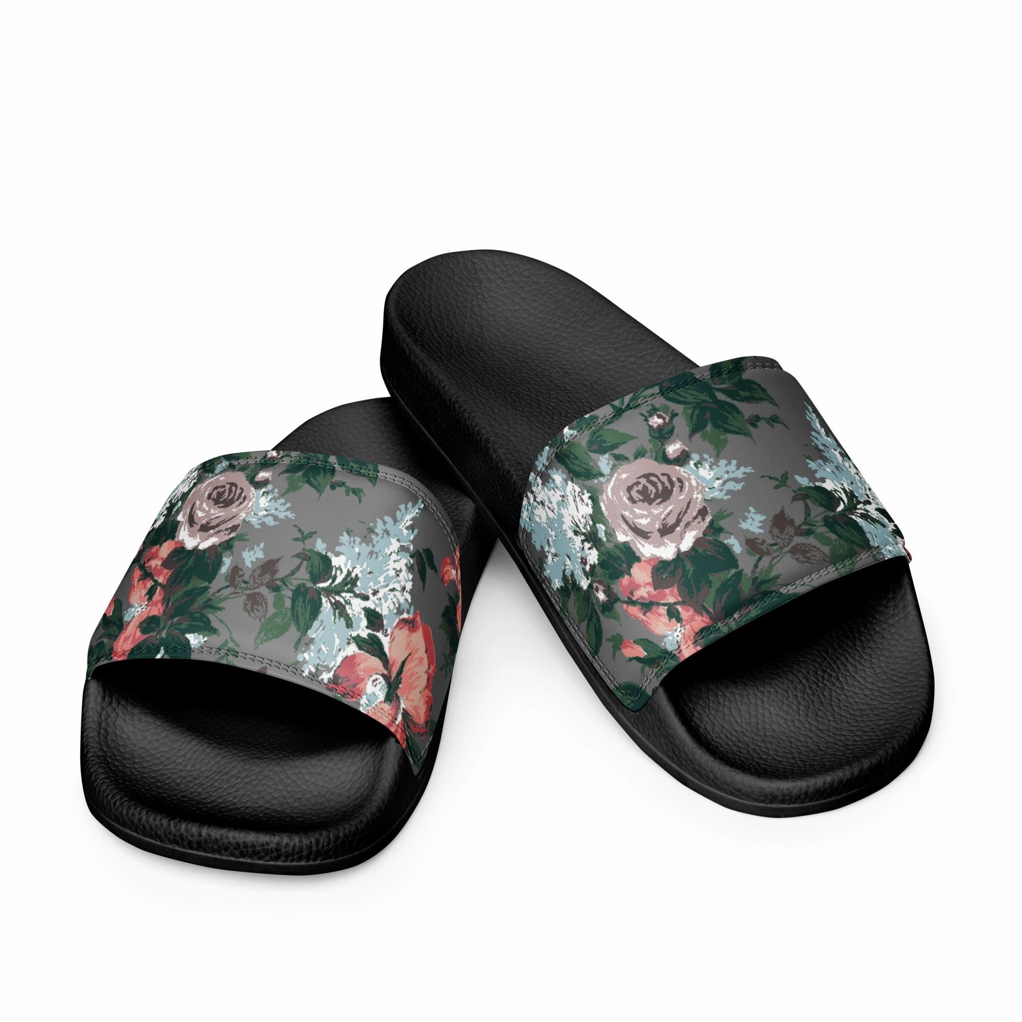 Slippers Wide Width Women's Slides in Grey Bella Roses Floral