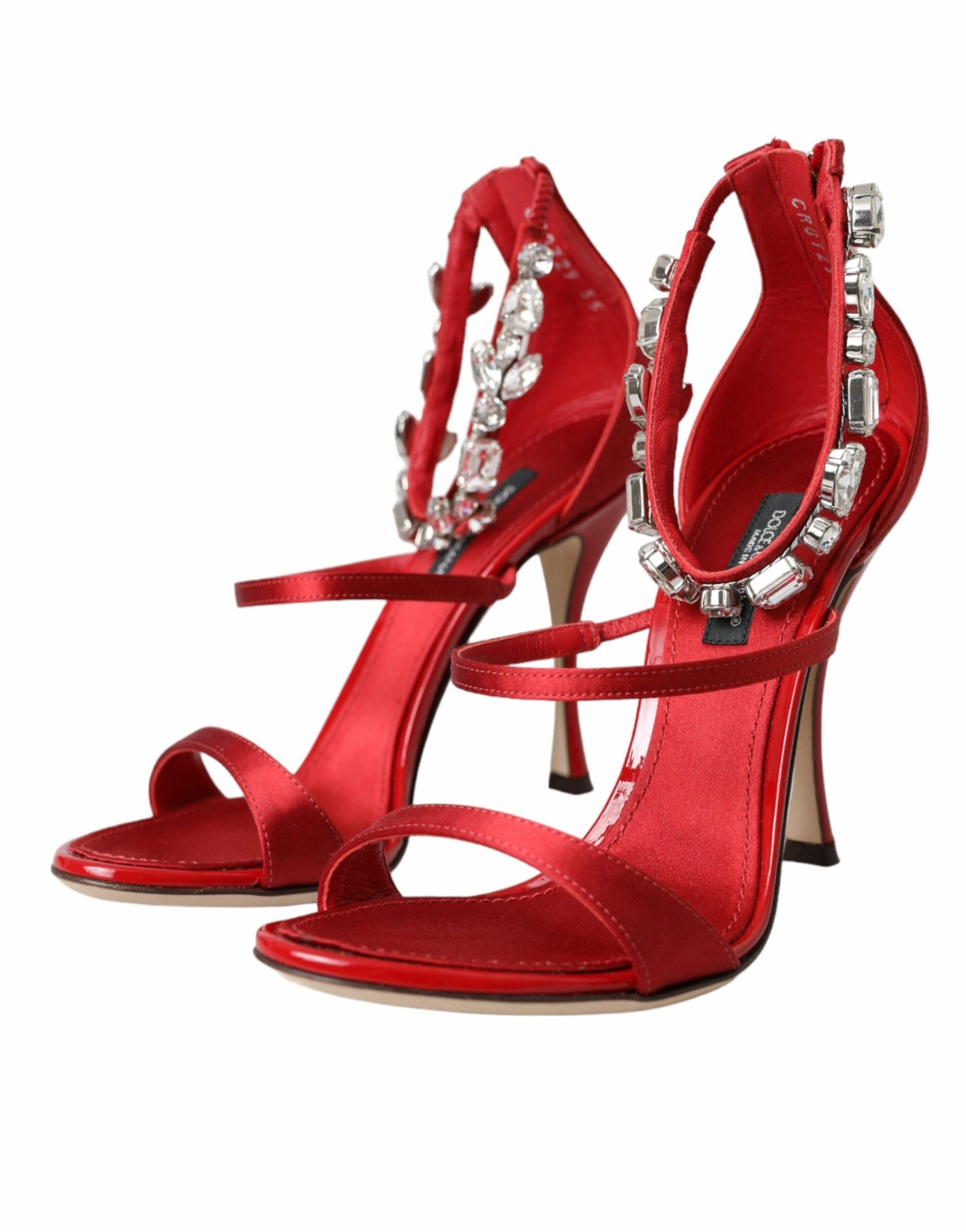 Earth Sandals Shoes Red Keira Satin Crystals Sandals Heels Shoes