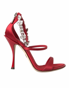 Yoga Sling Sandals Red Keira Satin Crystals Sandals Heels Shoes