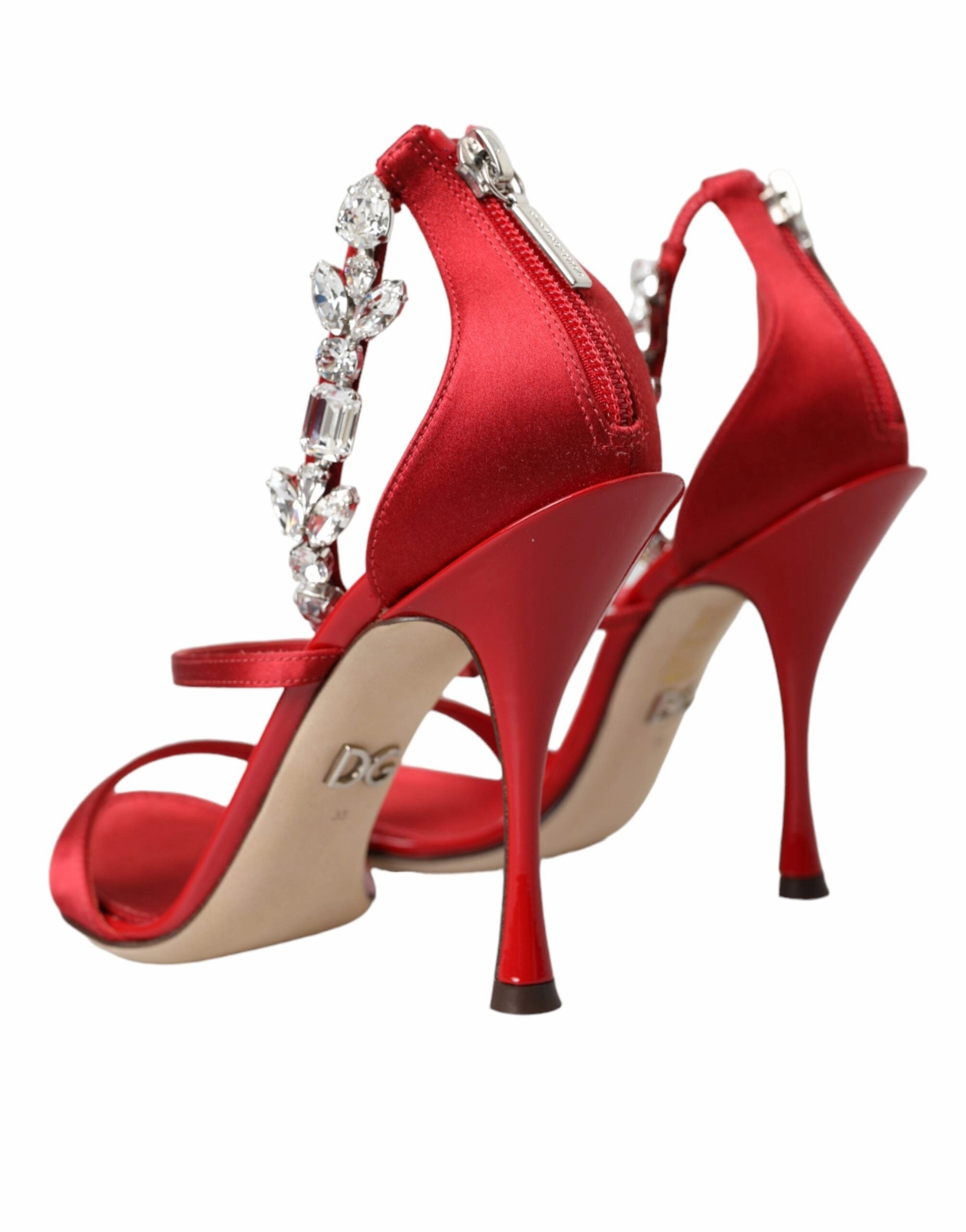 Red Keira Satin Crystals Sandals Heels Shoes Best Platform Sandals