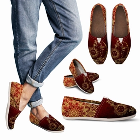 Casual Comfortable Red Sun and Moon Handcrafted Casual Shoes