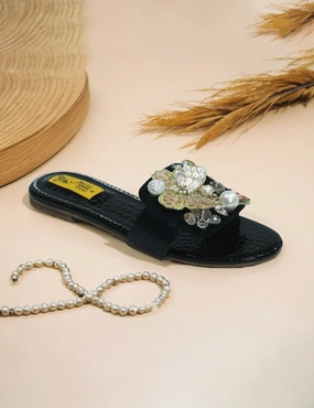 Slippers And Pajamas Black Fancy & Stylish Slippers for women