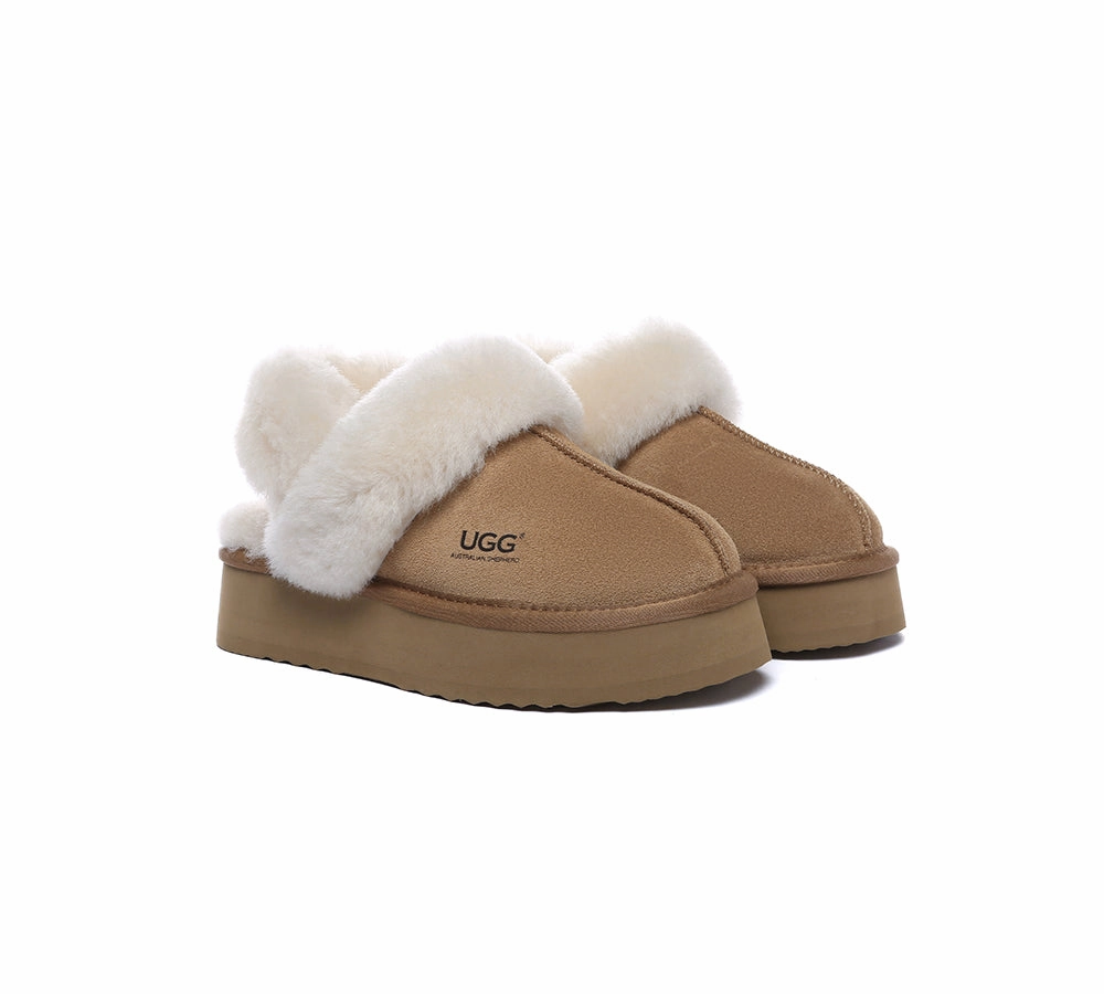 Ugg Tazz Platform Slippers AUSTRALIAN SHEPHERD UGG Slippers Women Removable Wool Strap Slingback Platform Musa