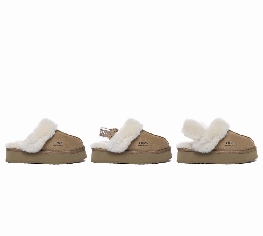 AUSTRALIAN SHEPHERD UGG Slippers Women Removable Wool Strap Slingback Platform Musa