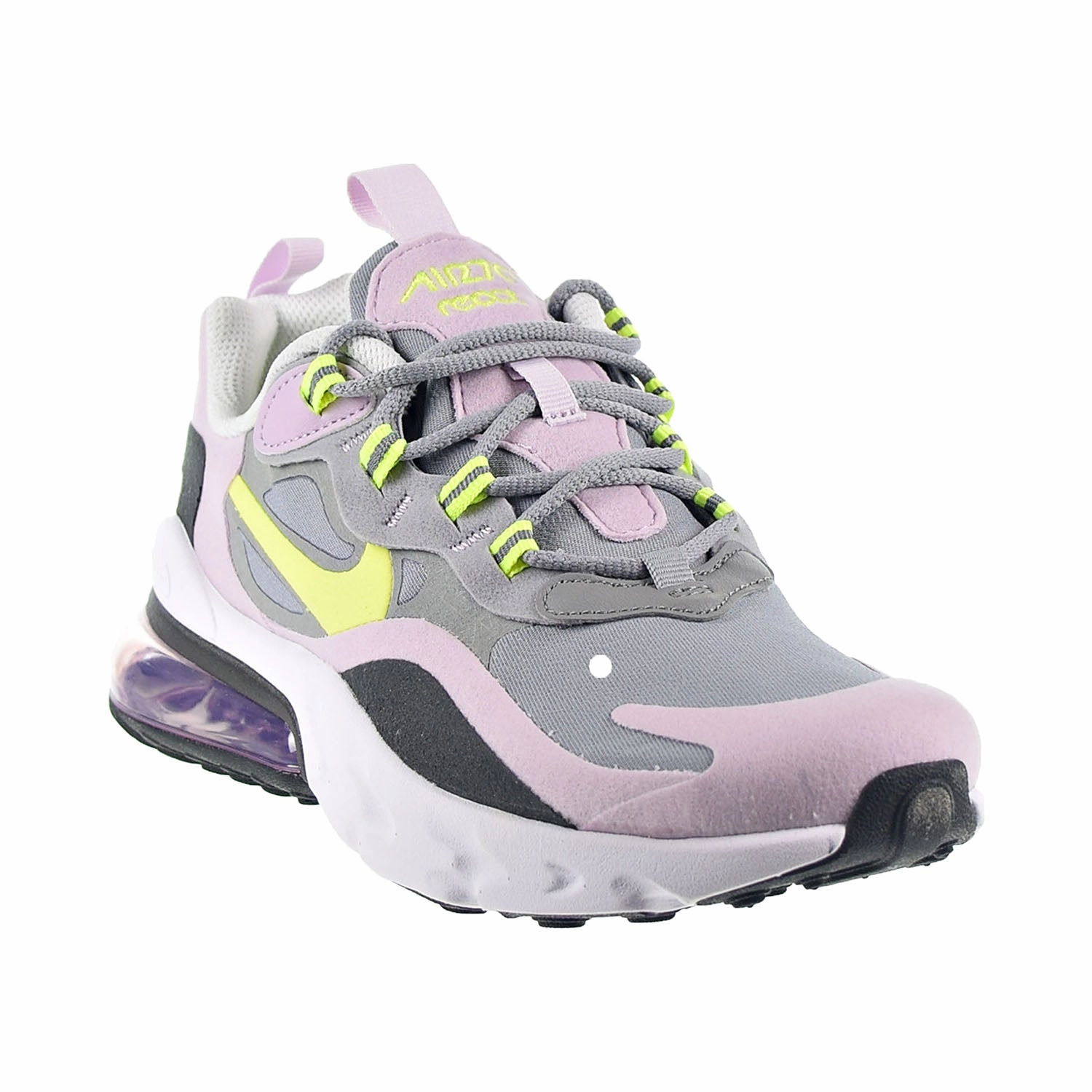 Nike Air Max 270 React (GS) Big Kids' Shoes Particle Grey-Iced Lilac-Lemon Venom Asics Stroke Running Shoe