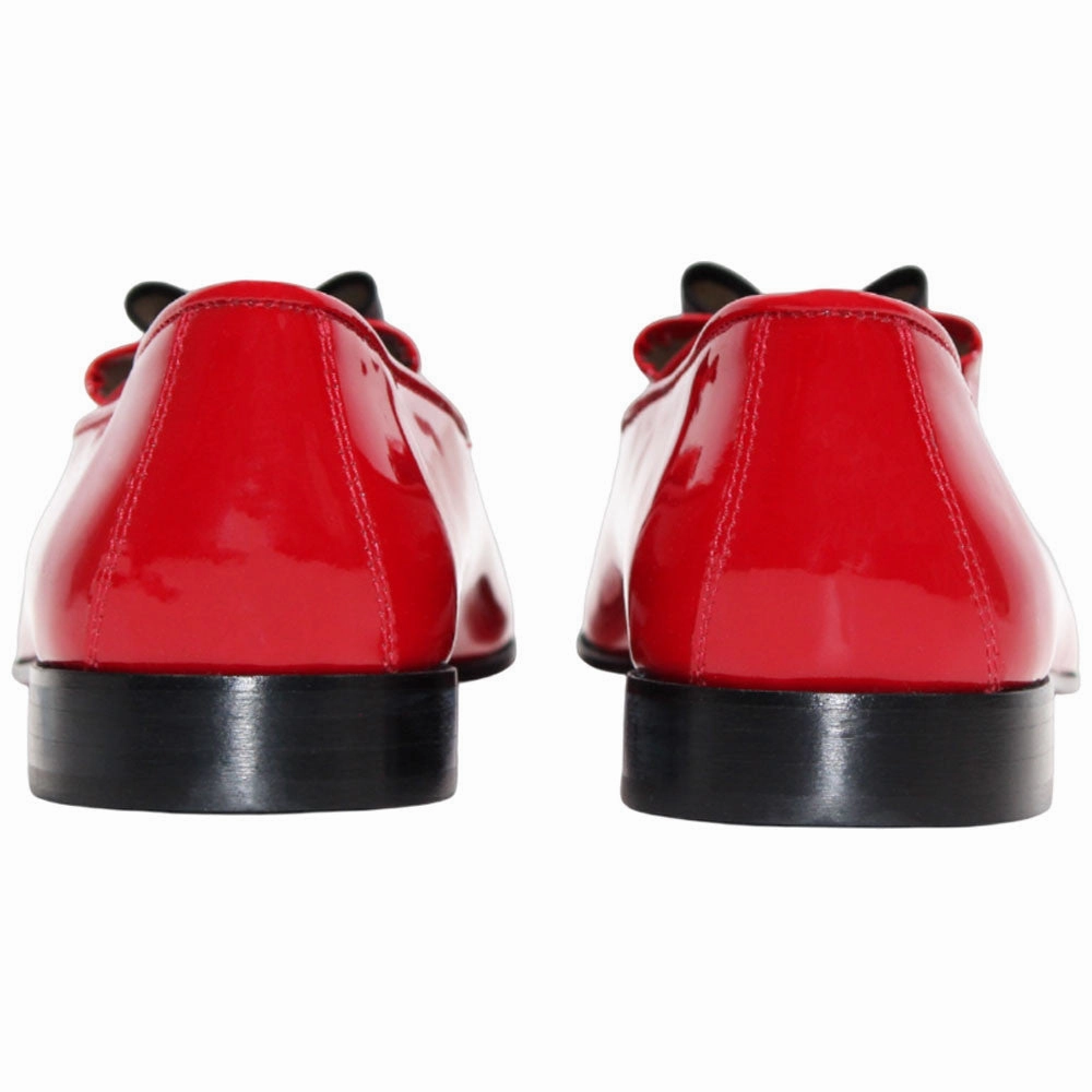 Loafers Brunello Amalfi Red & Black Velvet & Patent Leather Slip on | Duca Bow Dress Loafers