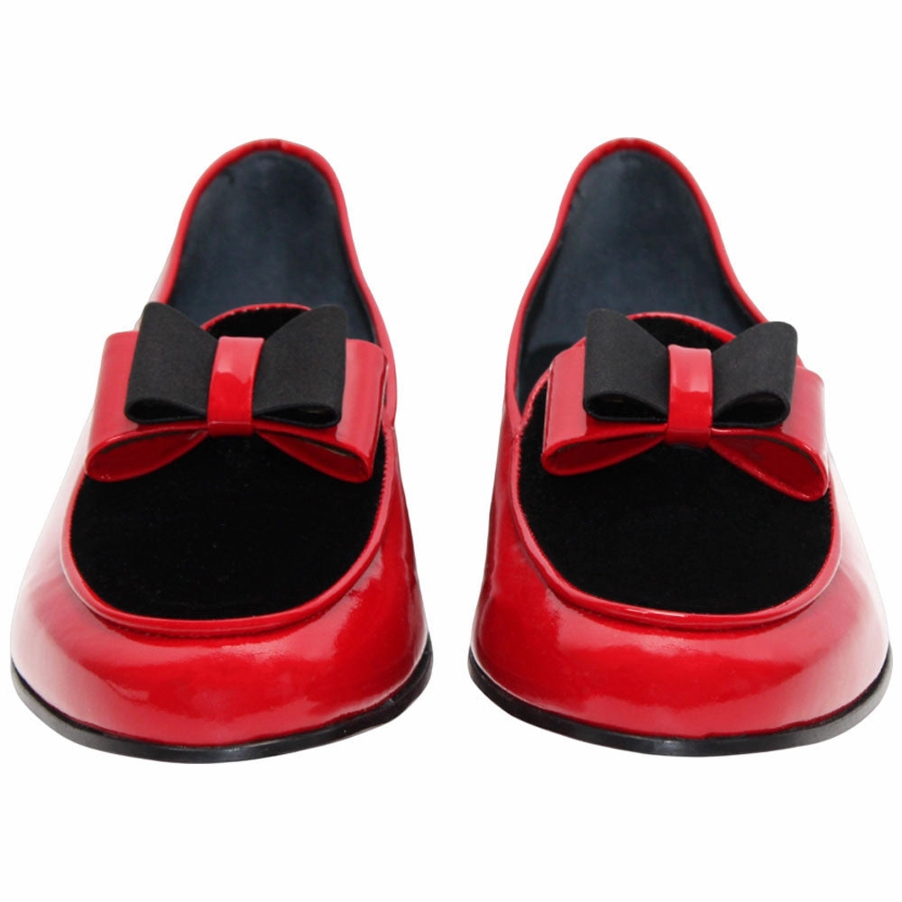 Suede Loafers On Sale Amalfi Red & Black Velvet & Patent Leather Slip on | Duca Bow Dress Loafers