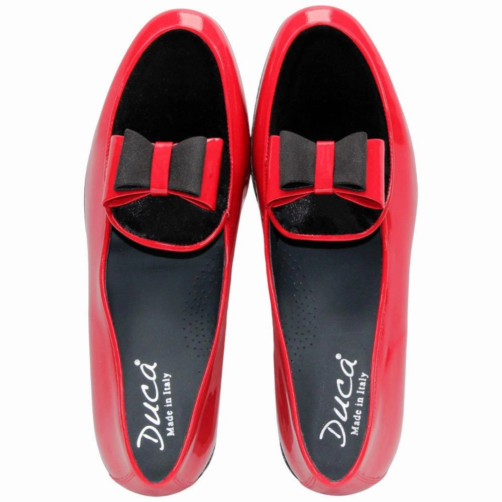 Loro Piana Suede Loafers Amalfi Red & Black Velvet & Patent Leather Slip on | Duca Bow Dress Loafers