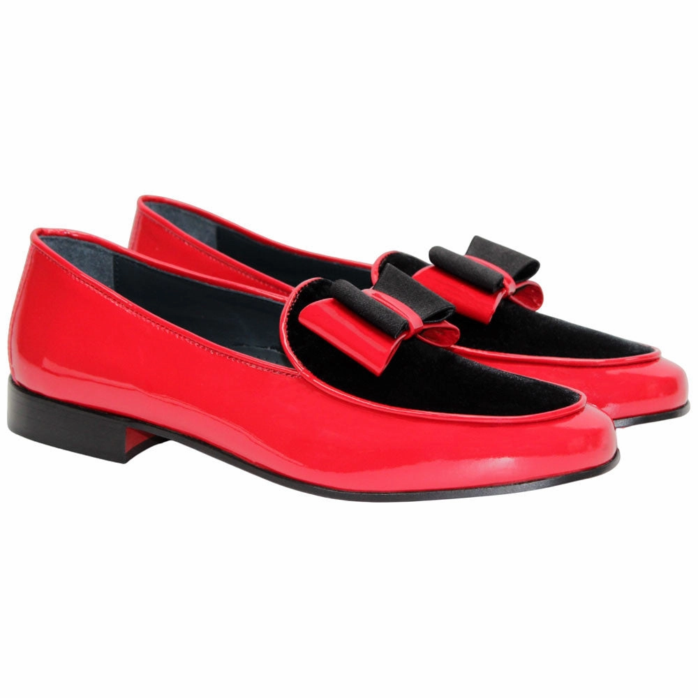 Kenneth Cole Light The Way Leather Loafers Amalfi Red & Black Velvet & Patent Leather Slip on | Duca Bow Dress Loafers