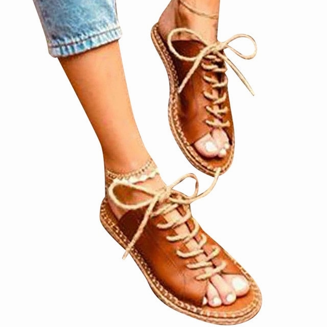 SAGACE shoes Woman Sandals Roman Leisure Large Size Peep Toe Hemp Lace-Up Slipper Sandals Shoes 2019 Shoes summer Sandals