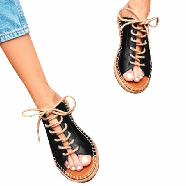 SAGACE shoes Woman Sandals Roman Leisure Large Size Peep Toe Hemp Lace-Up Slipper Sandals Shoes 2019 Shoes summer Sandals