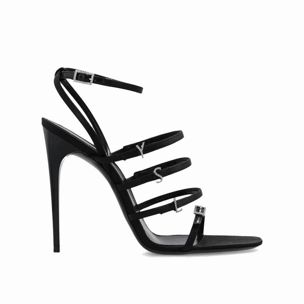 Tanjun Sandals Saint Laurent Black Silk Stiletto Heel Sandals