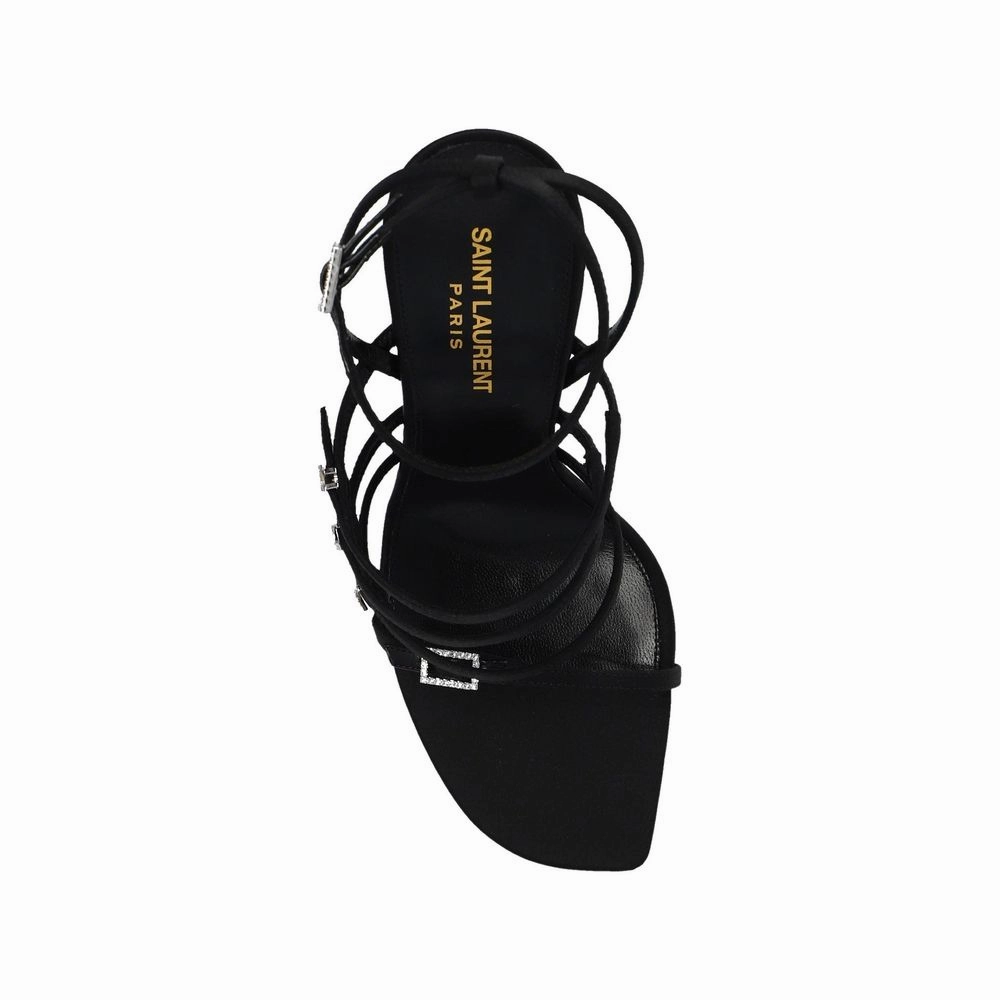 Sandals Hotel Exuma Bahamas Saint Laurent Black Silk Stiletto Heel Sandals