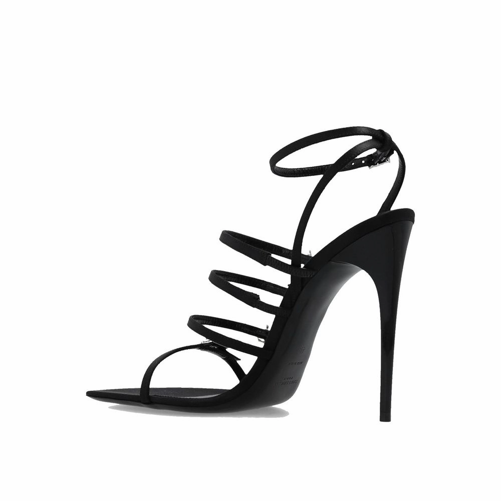 Sandals Definition Saint Laurent Black Silk Stiletto Heel Sandals