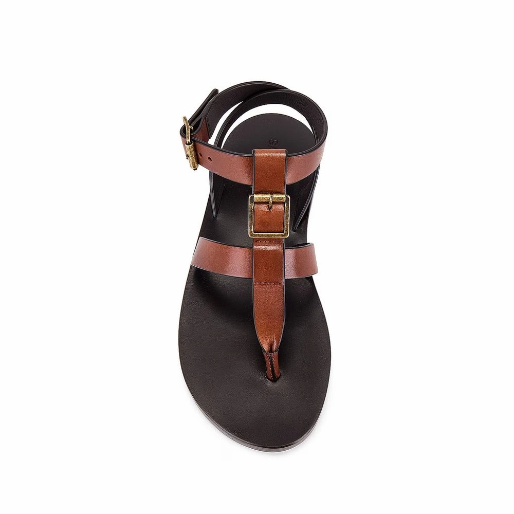Open Toe Sandals With Heels Saint Laurent Brown Calfskin Flip-Flop Sandals