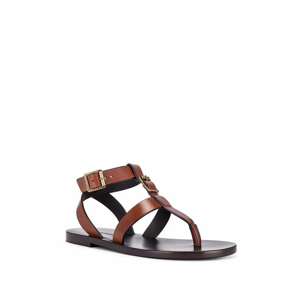 Dolce Gabbana Sandals Saint Laurent Brown Calfskin Flip-Flop Sandals
