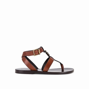 Saint Laurent Brown Calfskin Flip-Flop Sandals Hermes Sandals