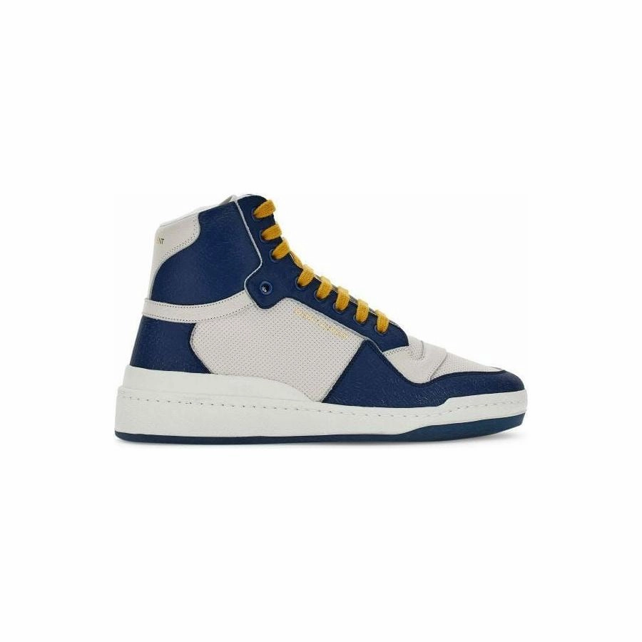 Saint Laurent Elevate Your Style with Mid-Top Blue Luxury Sneakers Shop Sneakers Nearby
