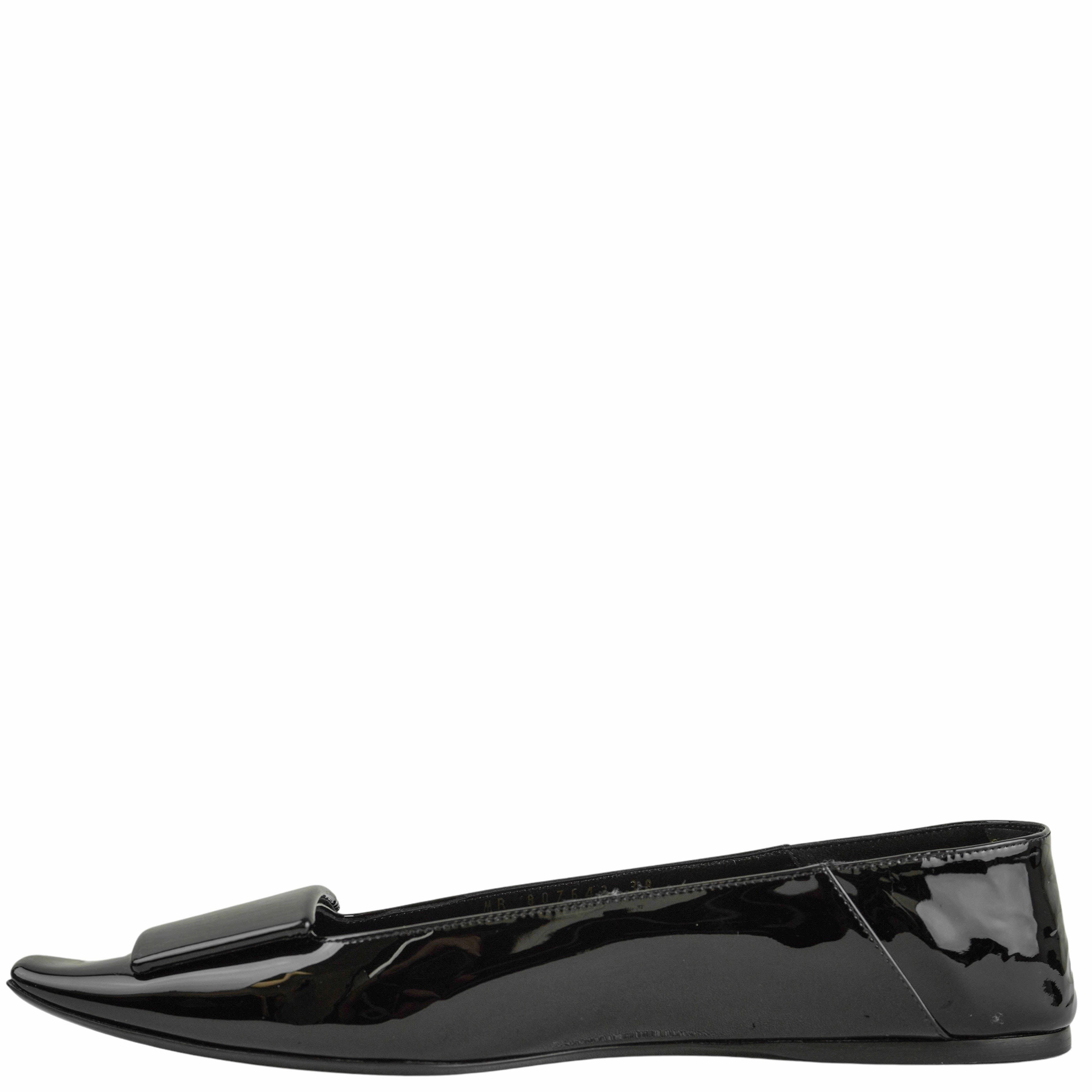 Bride Shoes Saint Laurent Poppy Patent Leather Flats in Black