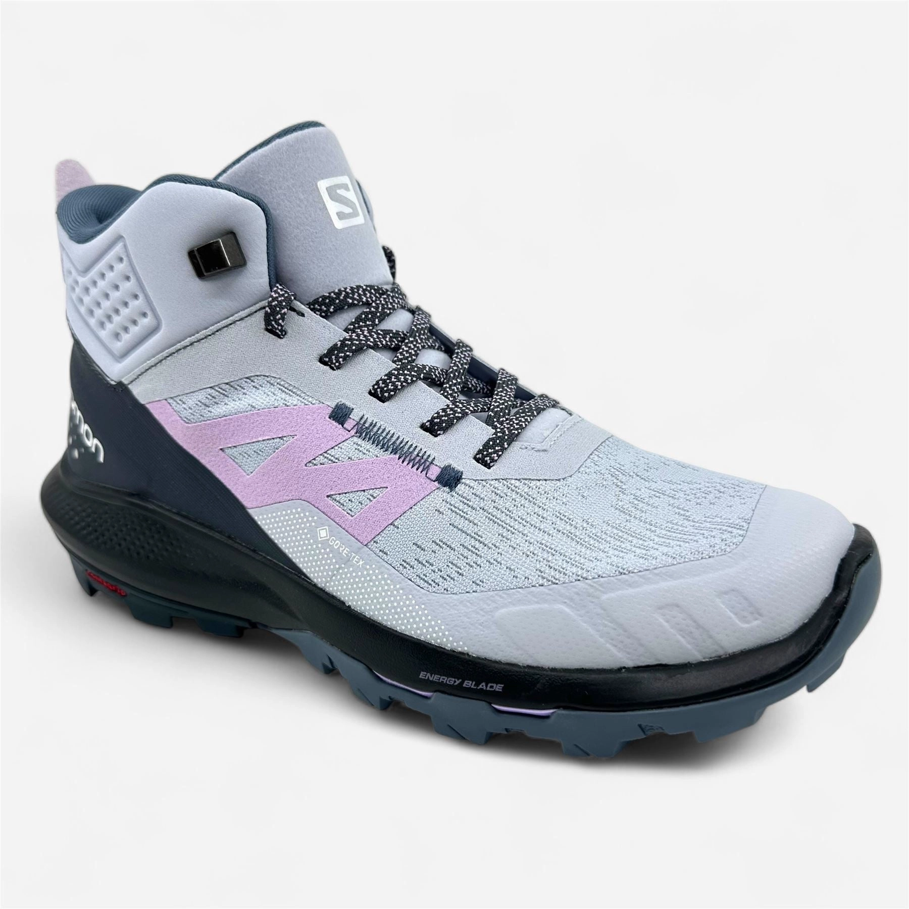Salomon OUTpulse Mid GTX Arctic Ice India Ink Orchid Womens Size 7 Gore-Tex Sneaker Best Running Shoe Stores New York Gait Analysis
