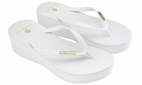 Samba Sol Womens Wedge Collection Flip Flops - White Faux Suede Flip Flops