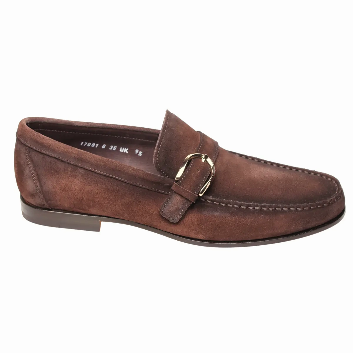 Skateboarding Loafers Santoni - Brown Slip On Single Buckle Suede Loafers