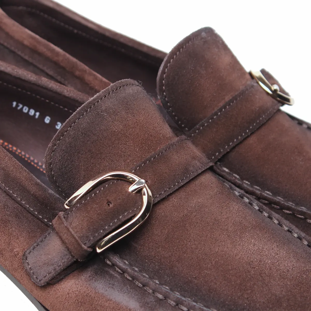 Santoni - Brown Slip On Single Buckle Suede Loafers Sporting Loafers