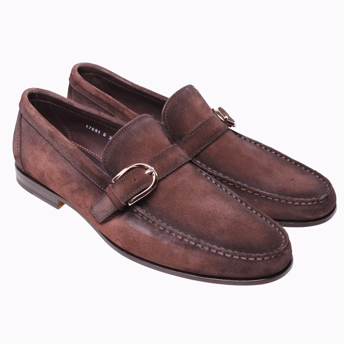 Loafers Magnanni Santoni - Brown Slip On Single Buckle Suede Loafers