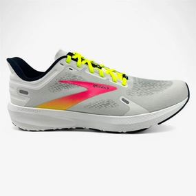 Brooks Launch 9 White Pink Nightlife Mens Athletic Speed Sneaker Running Shoes Supination