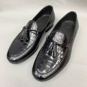 Handmade Black Alligator Leather Tassel Loafers for Men  Luxury Exotic Slip-On Shoes Loafers Restaurant Catonsville