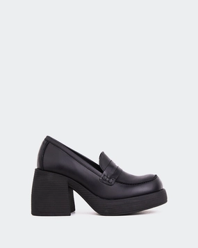 Suede Platform Loafers Levigne Black Leather