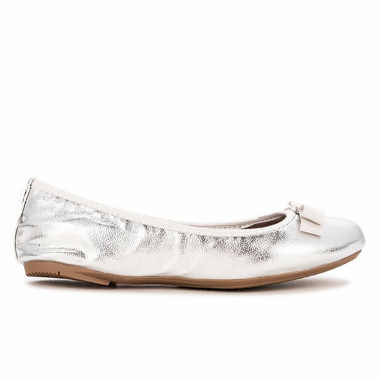 Women Brown Flat Shoes SHEA Ballet Flat Shoes - Silver Tumble Nappa
