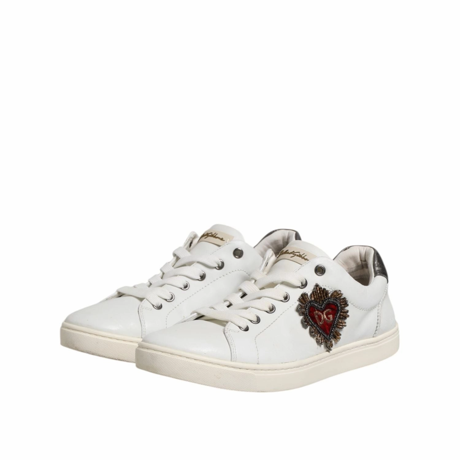 Municipal Sneakers Dolce & Gabbana White Silver Sacred Heart Men Sneakers Shoes