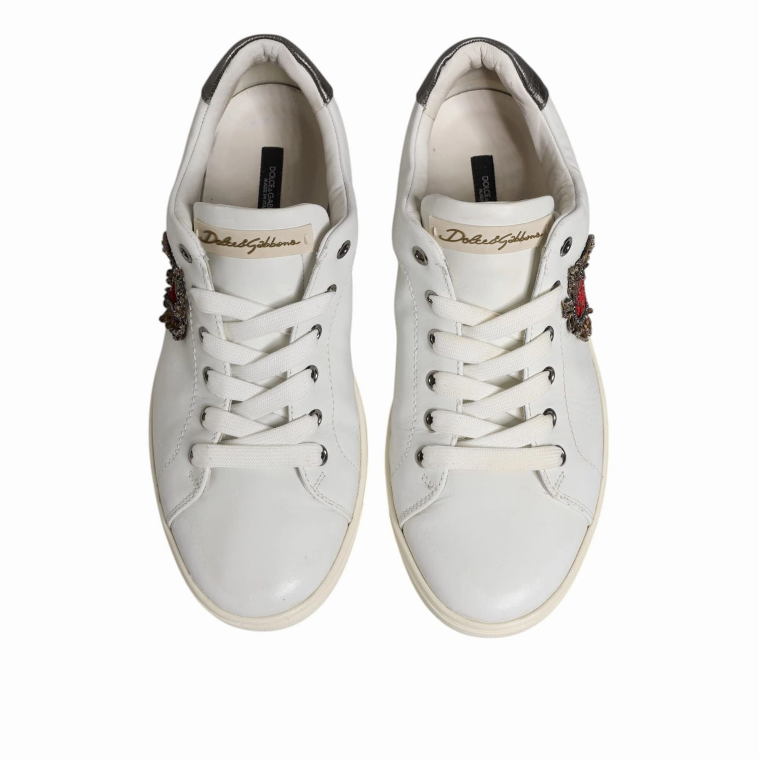 Dolce & Gabbana White Silver Sacred Heart Men Sneakers Shoes Good Looking Sneakers