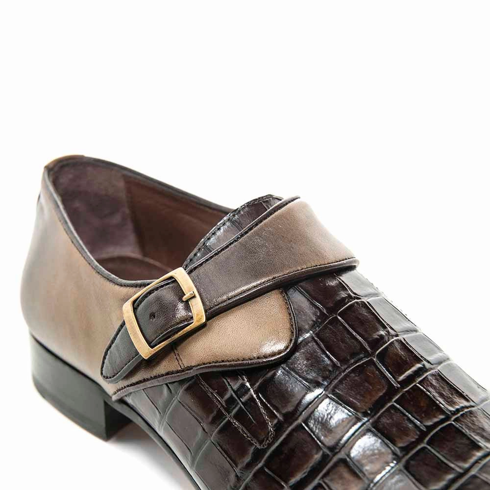 No Show Socks Loafers SIGOTTO Uomo Croc Monk Brown Crocodile Buckle Dress Shoes