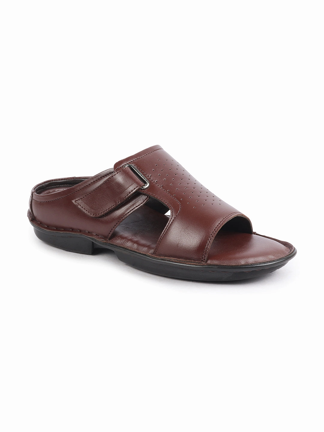 Men Brown Formal Leather Slip-On Slippers Supportive House Slippers