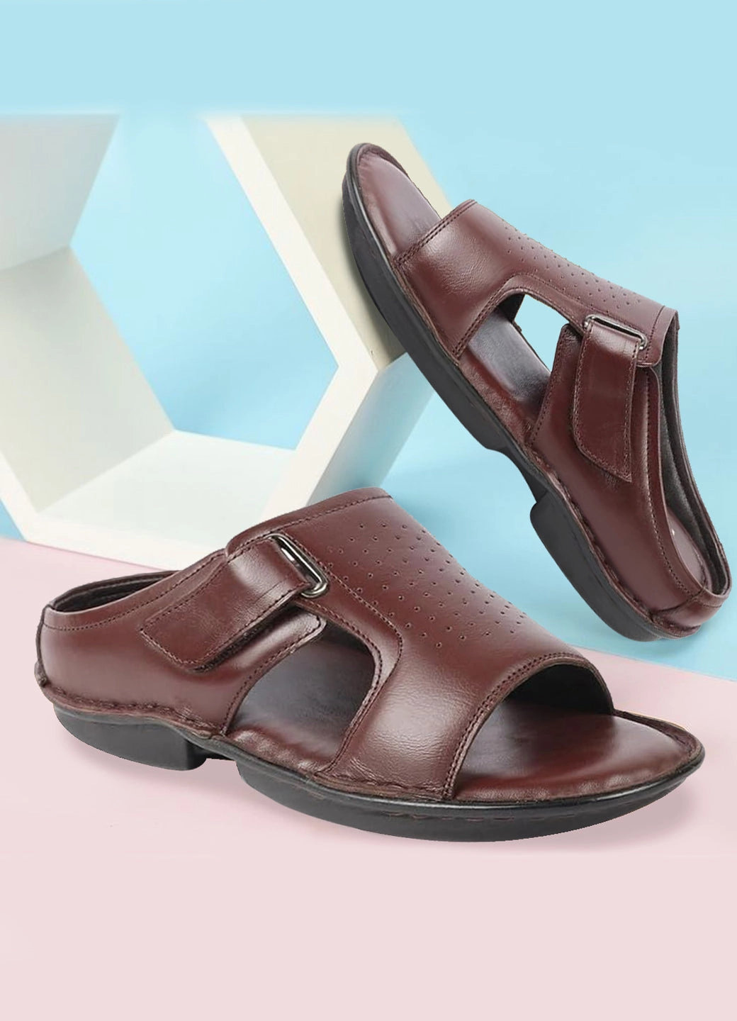 Men Brown Formal Leather Slip-On Slippers Bomba Slippers