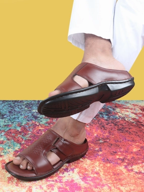 Men Brown Formal Leather Slip-On Slippers Feelgoodz Slippers