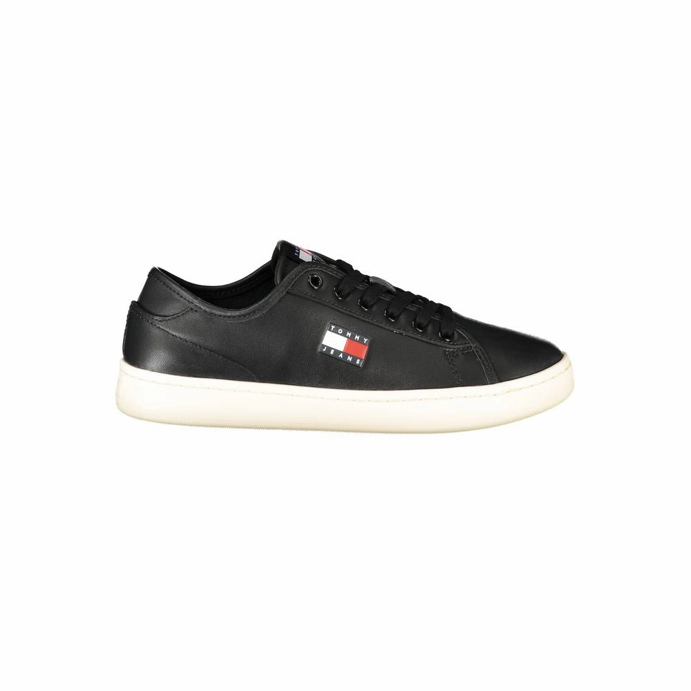 Tommy Hilfiger Black Leather Women's Sneaker Non Slip Shoes Sneakers