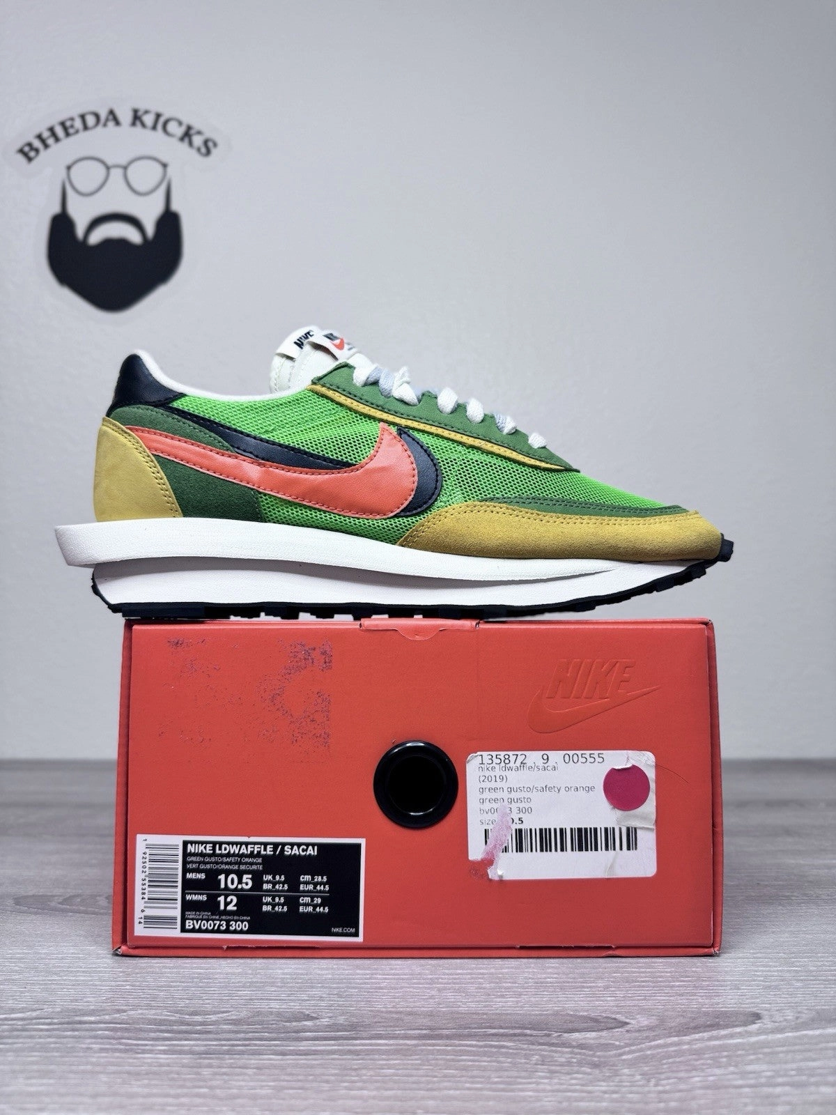 Asics Gel Exalt Running Shoes Size 10.5 - Nike Sacai LDWaffle Green Gusto BV0073-300 Preowned Authentic