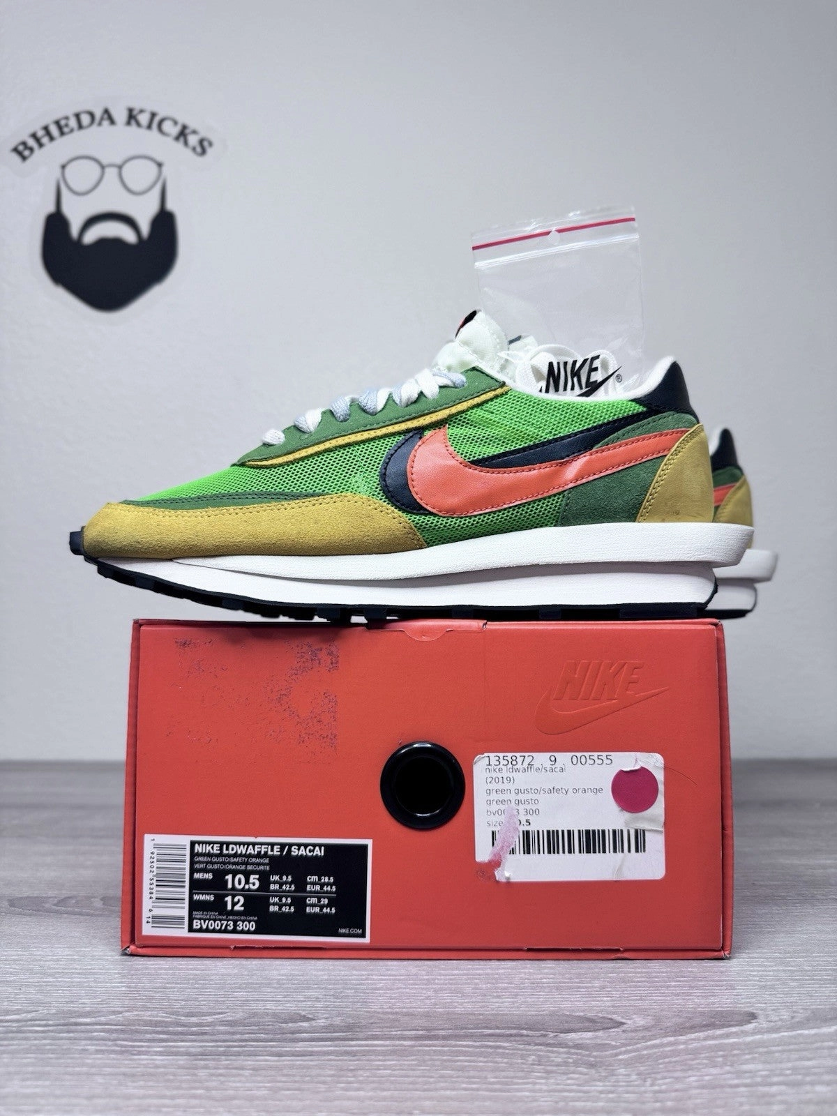 Best Asics Shoes For Beginner Runners Size 10.5 - Nike Sacai LDWaffle Green Gusto BV0073-300 Preowned Authentic