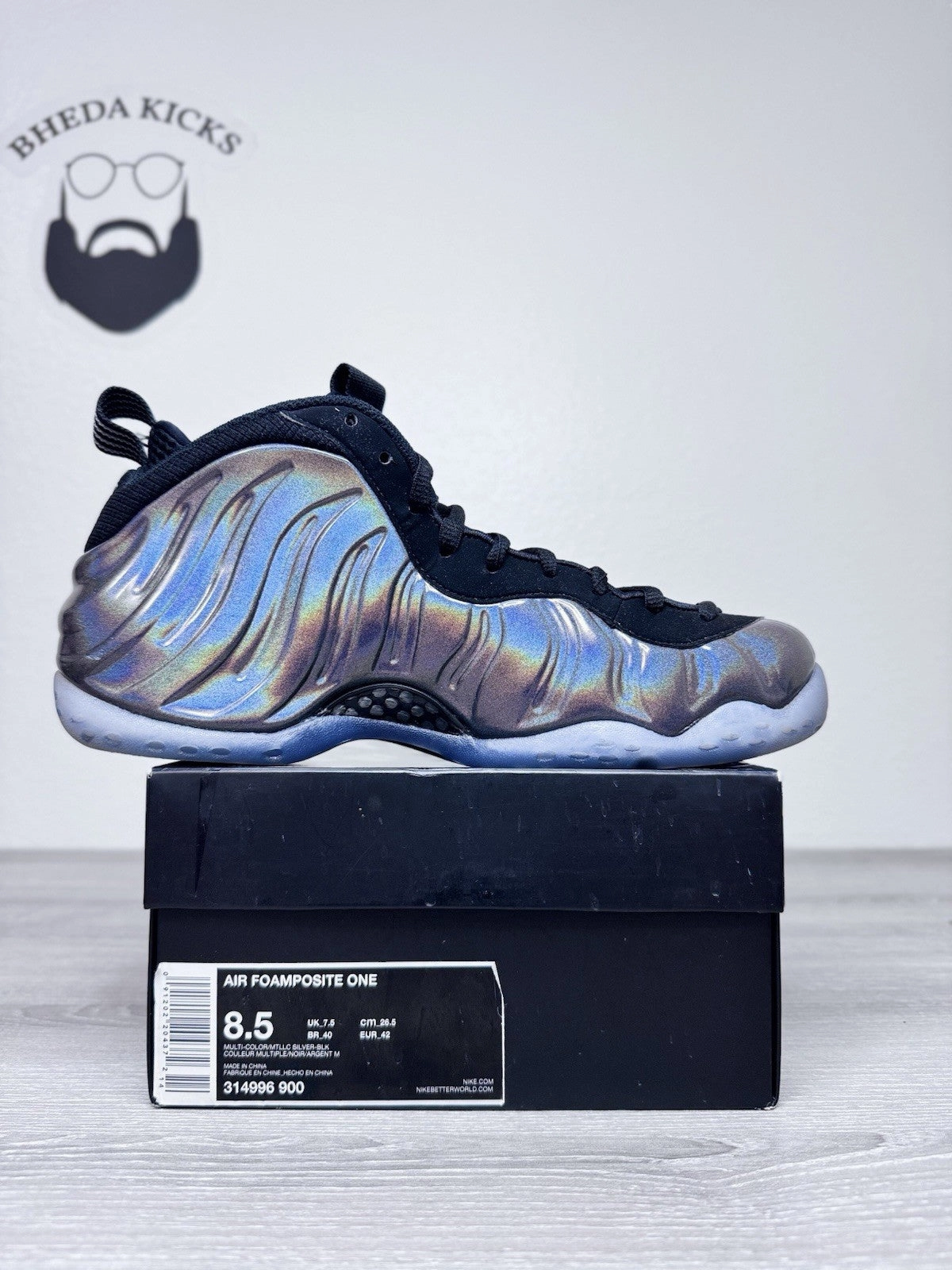 Size 8.5 - Nike Air Foamposite One Hologram 314996-900 Preowned Authentic Asics Gel Foundation Workplace Walking Shoe